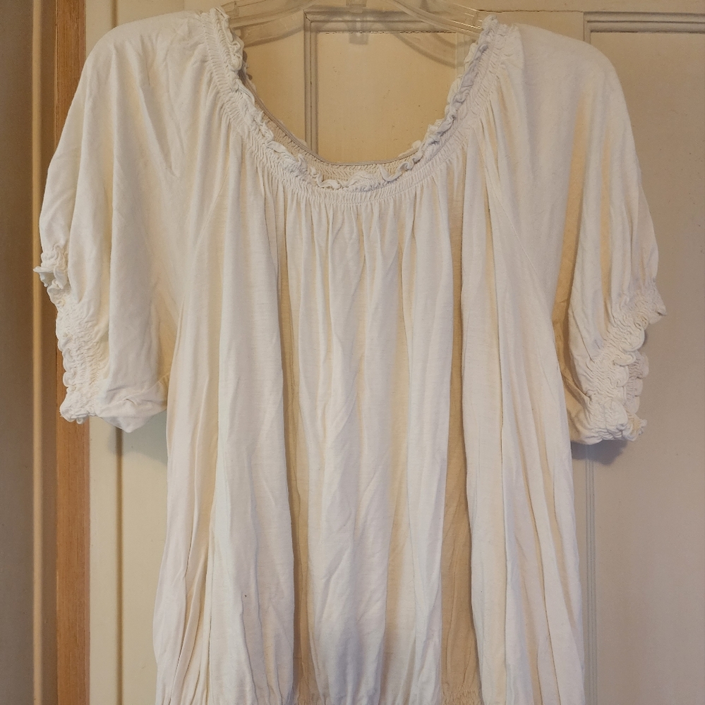 INC 2X White Short Sleeve Blouse